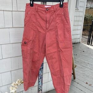 Anthropologie Coral Cropped Cargo Pants